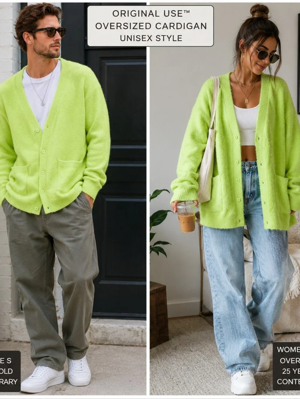Original Use Men’s Size S Neon Lime Oversized Cardigan NWT Unisex Contemporary,